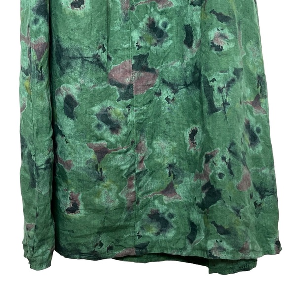 Bellambia 100% Pure Linen Green Floral Halter A-Line Dress Medium - Picture 7 of 11